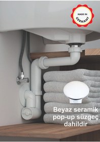 Resim Dallmer Yer Kazandıran Lavabo Sifonu Beyaz Pop-up Süzgeçli Kolay Temizlenir Koku Önleyici Gider 