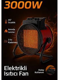 Resim Yüksek Güçlü Hızlı Elektrikli Isıtıcı Fan Otomatik Aşırı Isınma Koruması 3 Kademeli Sessiz 3000w 