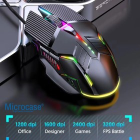 Resim Microcase 3200 Dpı Ergonomik Kablolu Rgb Işıklı Gaming Oyuncu Mouse - AL4929 