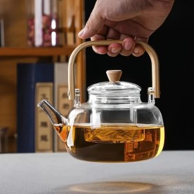 Resim Borosilikat Cam Bambu Kapaklı ve Bambu Saplı Bitki Çayı Demliği 1000 ml 