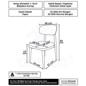 Resim Canisa Laos Serisi 4 Adet Krem Mutfak Sandalyesi Beyaz Metal İskeletli 1. Sınıf Babyface Kumaş Krem Sandalye Ayaklar Beyaz 