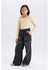 Resim DeFacto Kız Çocuk Wide Leg Kargo Geniş Paça Pamuklu Pantolon D9693A825SPNM36 