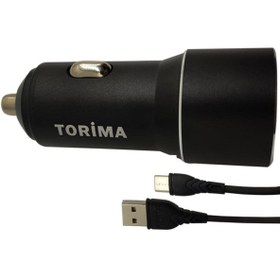 Resim Torima 2 Çıkış Max. 2.4 Amp. Mini Araç Şarj Aleti - Type C Usb Kablo 