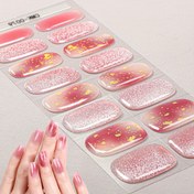 Resim 16 İpucu Glitter Jel Tırnak Tam Sarma - Kendinden Yapışkanlı /LED Kurutmalı Pembe'den Kırmızıya Ombre & Altın Mermer Tasarımlı, Kadınlar için İlkbahar Yaz Tırnak Sanatı, Kolay Uygulanabilir ve Çıkarılabilen Tek Kullanımlık Tırnak Süsü, Dayanıklı Basınçlı Tırnaklar, Yüksek Kaliteli Presson Tırnaklar, DIY Manikür 
