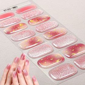 Resim 16 İpucu Glitter Jel Tırnak Tam Sarma - Kendinden Yapışkanlı /LED Kurutmalı Pembe'den Kırmızıya Ombre & Altın Mermer Tasarımlı, Kadınlar için İlkbahar Yaz Tırnak Sanatı, Kolay Uygulanabilir ve Çıkarılabilen Tek Kullanımlık Tırnak Süsü, Dayanıklı Basınçlı Tırnaklar, Yüksek Kaliteli Presson Tırnaklar, DIY Manikür 