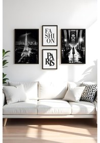 Resim Huhuli Ahşap Siyah Çerçeveli 4 Parça Set Tablo Huhu449 