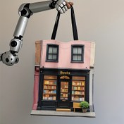 Resim 1 adet Kadınlar için Büyük Kitapçı Desenli Kanvas Tote Çanta - Tekrar Kullanılabilir Market Çantası, Seyahat ve Alışveriş için İdeal, Şık Tasarımıyla Geniş ve Dayanıklı El Çantası, Katlanabilir Özellikler, Günlük Kullanım için Mükemmel 