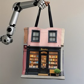 Resim 1 adet Kadınlar için Büyük Kitapçı Desenli Kanvas Tote Çanta - Tekrar Kullanılabilir Market Çantası, Seyahat ve Alışveriş için İdeal, Şık Tasarımıyla Geniş ve Dayanıklı El Çantası, Katlanabilir Özellikler, Günlük Kullanım için Mükemmel 