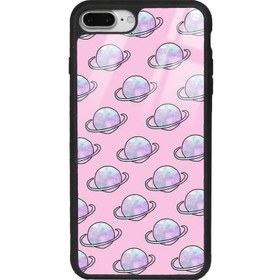 Resim Apple iPhone 7 Plus - 8 Plus Pembe Saturn Tasarımlı Glossy Telefon Kılıfı 