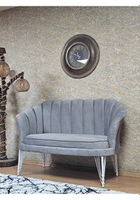 Resim Zafir İkili İstiridye Beyaz Boyalı Telli Ayak Çay Seti Koltuk Tekli Berjer , İkili Berjer Koltuk Gri 