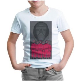 Resim Squid Game - Maske Gri Ve Askerler Beyaz Çocuk Tshirt 