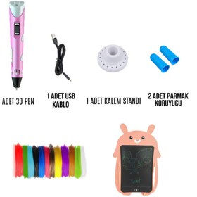 Resim ORH Market PEMBE 3d Kalem & PEMBE Tavşan Grafik Tablet Seti – 59 Metre Filament Ve Usb Kablo 