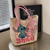 Resim Disney Stitch & Lilo Anime Kadınlar için Tote Çanta - Pembe ve Bej Fermuarlı El Çantası, Günlük Kullanım, Seyahat, Alışveriş İçin Geniş, Disney Hayranları İçin Mükemmel Hediye, Yenilikçi Tasarım, Eğlenceli Tasarımı, Sağlam Sapları 