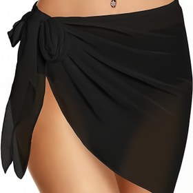 Resim Hot Plus Beden Kadın Mayo, Fileli Plaj Bikini Hipster Mini Etek, Düz Renk Şal Halter Tek Parça Mayo Örtüsü 