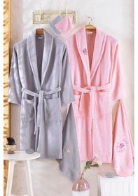 Resim Unisex Gri Güvenal Pamuxu 8 Parça Aile Bornoz Seti 1 Gri 