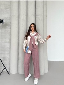 Resim Kadın Sofya Keten 2 Li Alt Üst Takım Pembe 