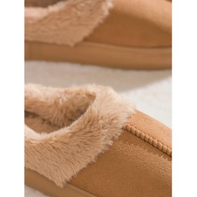 Resim Lc Waikiki Kadın Ev Terliği Süet Görünümlü Kahverengi Düz Desenli Peluş Astarlı 