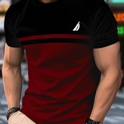 Resim Erkek Casual Polyester Örgü T-Shirt, Crew Neck, Düzenli Fit ile Çizgi Deseni, Kısa Kollu - Yenilikçi Moda Tee, Sevimli Gömlekler 
