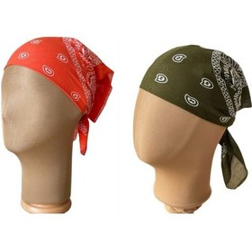 Resim Pamuklu Klasik Desen Unisex 2li Bandana Seti Renkli Bandana Etnik Desenli A Kalite Bandana Turuncu - Haki 