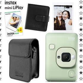 Resim Fujifilm Instax mini LiPlay Hybrid Matcha Green Fotoğraf Makinesi 20'li Film Albüm ve Deri Kılıf Hediye Seti 