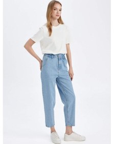 Resim Defacto Paperbag Yüksek Bel Kısa Paça Jean Yıkamalı Pantolon D4306AX24AUNM85 İndigo 