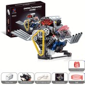 Resim Super Araba Elektrikli V8 Motor Yapı Blokları Bilim Mekanik Montaj Oyuncak Model Doğum Günü Hediyesi 