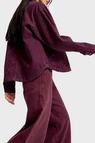 Resim Kadın Bordo Renk T-6w5-122 Oversize Parlak Taşlı Özel Tasarım Denim Ceket - Bordo / L 