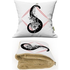 Resim S HARFİ Baskılı Kişiye Özel Opsiyonel Battaniyeli Yastık Kırlent 2 in 1 