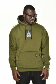 Resim Haki Pembe Panter Baskılı Oversize Kapüşonlu Sweatshirt 