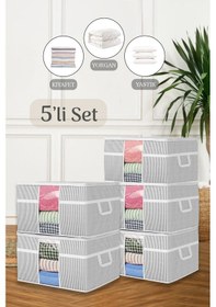 Resim 5'li Mega Boy Pencereli Yorgan Hurcu - Yastık Yorgan Düzenleyici Saklama Hurcu 75 X 40 X 40 Cm Gri 