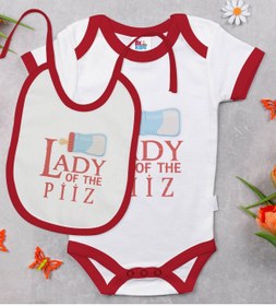 Resim Bitmeyen Kartuş Kids Lady Of The Piiz Tasarımlı Kırmızı Bebek Body Zıbın Ve Mama Önlüğü Hediye Seti-1 