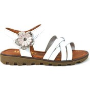 Resim Bayrak 222 Hakiki Deri Beyaz Cırtlı Anatomik Kız Çocuk Sandalet Beyaz 