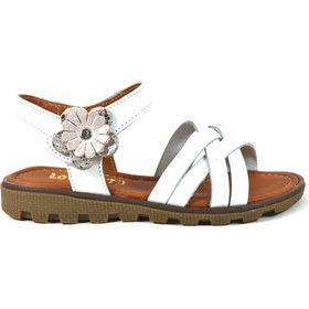 Resim Bayrak 222 Hakiki Deri Beyaz Cırtlı Anatomik Kız Çocuk Sandalet Beyaz 