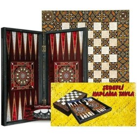 Resim MOBGİFT Sedef Ahşap Kaplama Tavla - Büyük Boy 