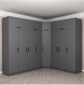 Resim Minar Kale 8 Kapaklı 4 Ç Köşe Dolap + Yüklük Antrasit 235cm 