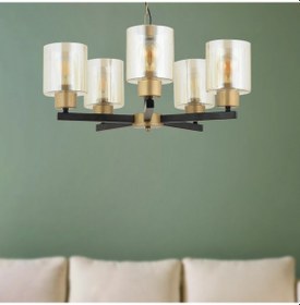 Resim Jade 5 Li Avize Eskitme Siyah Boyalı Bal Camlı Modern Genç Odası Yatak Odası Retro Salon Avize 