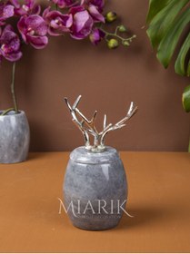Resim MIARIK DESIGN & DEKORASYON DEKORATİF GRI RENK MERMER PAMUKLUK AKSESUAR DETAYLI 