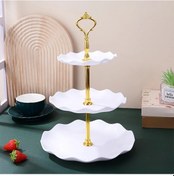 Resim Hightower Beyaz 3 Katlı Elegant Pasta Standı Tutacaklı Dalga Desenli Dekoratif Servis Beyaz 