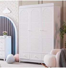 Resim Gardırop, Perla 3 Kapaklı Çekmeceli Dolap - Beyaz 