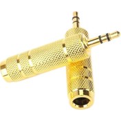 Resim aogo Gold 6.3mm 3.5mm Çevirici 6.3 Mm Dişi 3.5 Mm Erkek Adaptör Kulaklık Mikrofon Jakı 