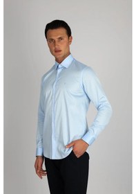 Resim Lorenzo Mazzoli Lm375 C 551 A.mavi Pamuk Saten Comfort Fit Erkek Gömlek A.mavi 