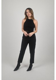 Resim Halter Yaka Siyah Crop Siyah 