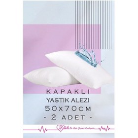 Resim 2 Adet 50x70 Yastık Alezi, Sıvı Geçirmez Yastık Alezi, Kapaklı Yastık Alezi, Yastık Koruyucu Beyaz 