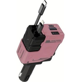 Resim Topnotch San.como 4 Lü Bir Arada Mekanik Rüzgarlı Telefon Araç Şarj Cihazı Dual Port Dual Line Pembe 66w Hızlı Şarj 80cm Çift Kablo Çoklu Cihaz Şarjı 