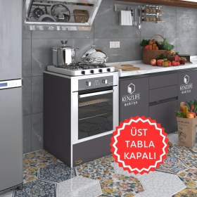 Resim Kenzlife ankastre modülü kabini neon gri fırın ocak dolabı sabit tabla 