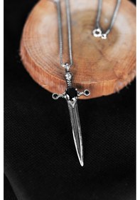 Resim Encili Silver 925 Ayar Gümüş Siyah Taşlı Şövalye Kılıç Model Koly 