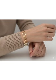 Resim Akfecan Çelik 316l Üçlü Ajda Bilezik 60mm Altın 