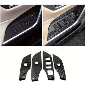 Resim Challenger Toyota Rav4 2019-2024 Karbon Fiber Kapı Pencere Kontrol Kapağı Kilit Paneli 