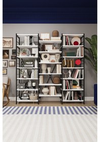 Resim 6 Raflı Metal Kitaplık Üç Modül-metalk03-beyaz 