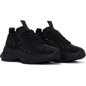 Resim Derimod Zero Kadın Siyah Bağcıklı Kalın Tabanlı Taşlı Kumaş Sneaker 25AFD43006F 